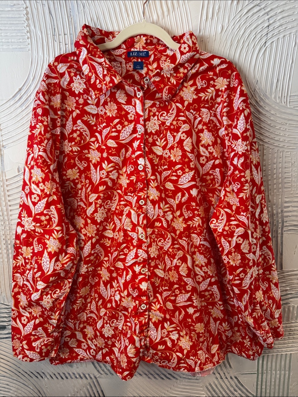 Liz & Me Red Floral Button-Front Shirt Size 4X N0538